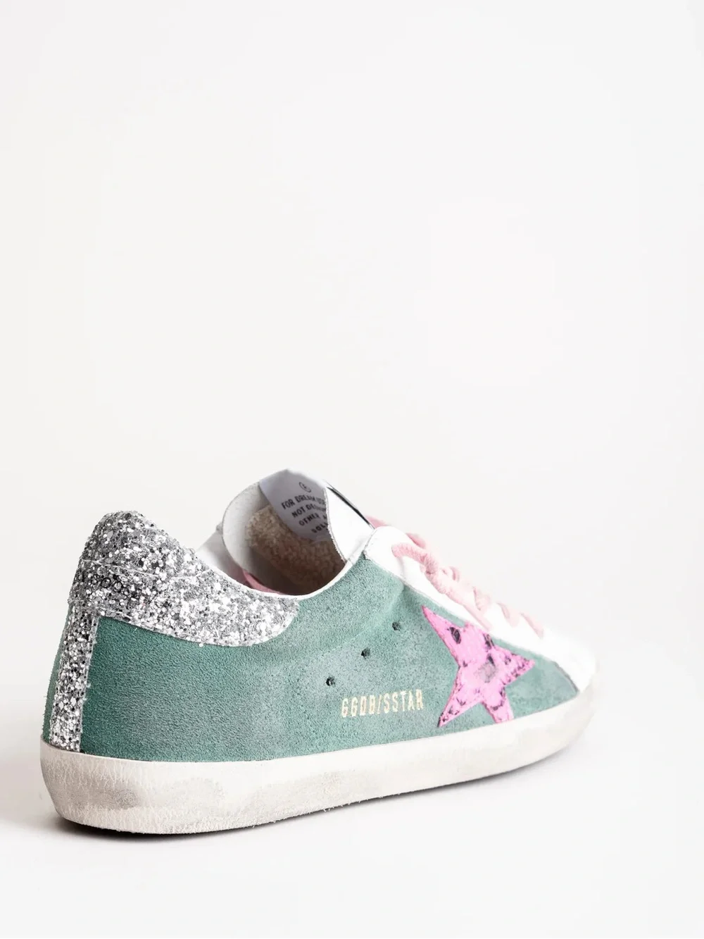 Golden Goose Green Suede Sneaker with Pink Star and Silver Heel - Picture 2 of 4